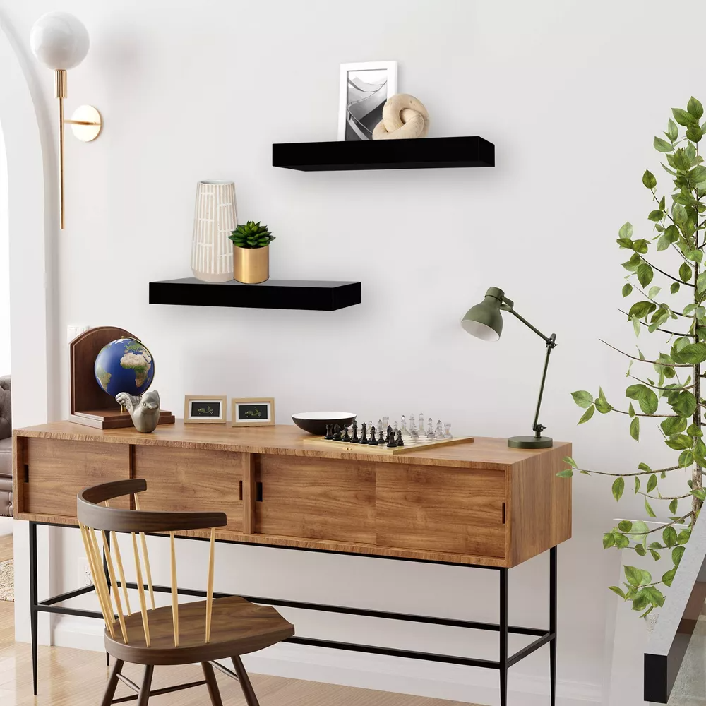 16" Wood Ledge Wall Shelf 2pk Black - Image 5