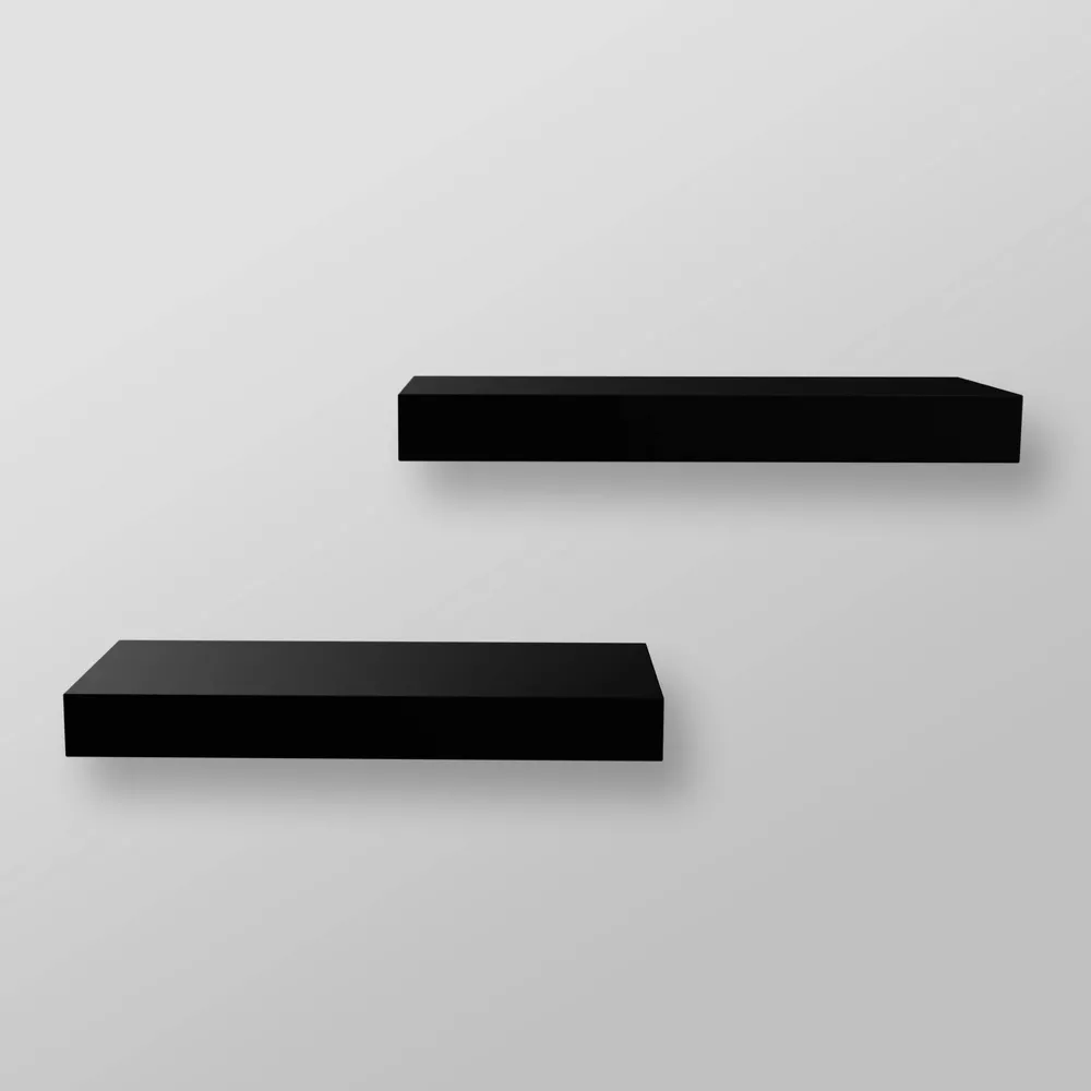 16" Wood Ledge Wall Shelf 2pk Black