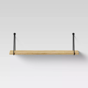 24" x 6" Wood Wall Shelf with Hanging Wire Matte Black